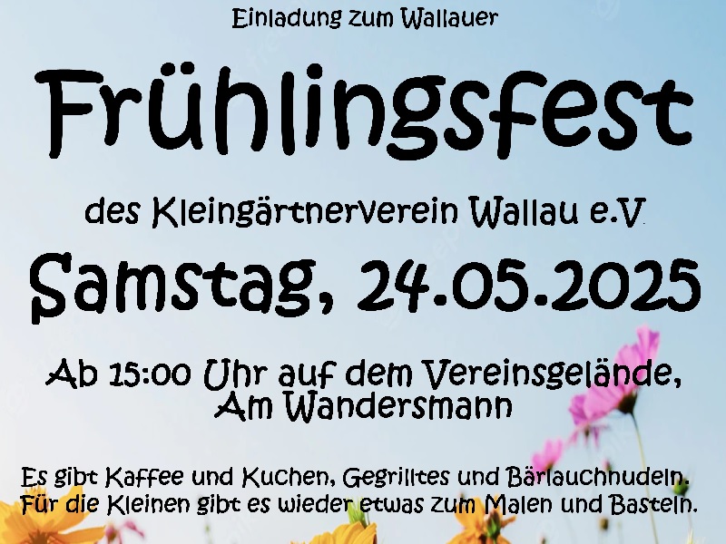 Kommt vorbei und genießt in geselliger Rund einen wunderbaren Füphlingsnachmittag bei den Wallauer Kleingärtnern.